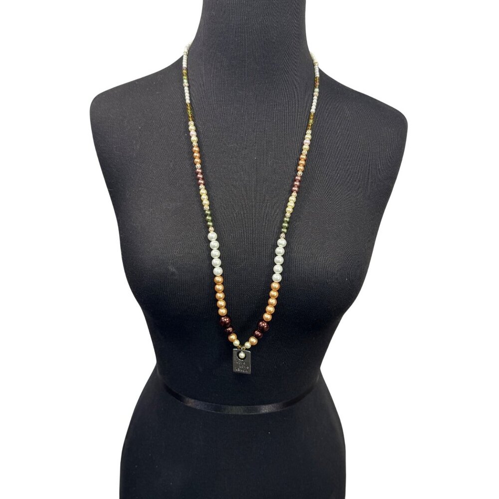 Alexas Angels Beaded Faux Pearl Necklace Multicolor Live Love Laugh Pendant